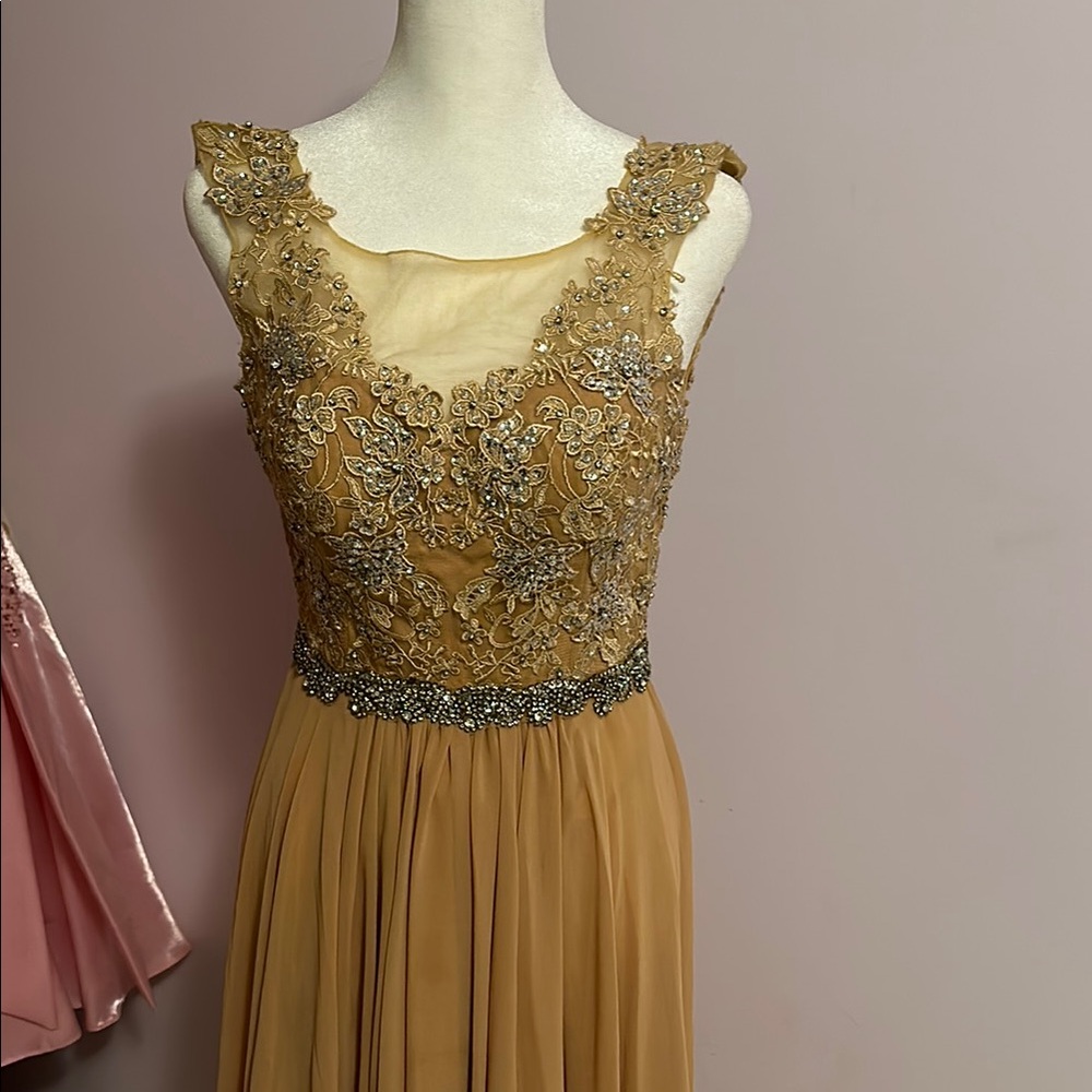 Gold maxi prom dress
